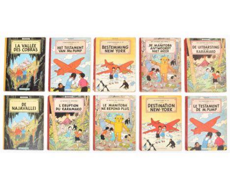 Vols. 1-5. Casterman, hc, 1950s (vol. 5 in first ed.). With: (2) De Avonturen van Jo, Suus en Jokko vols. 1-5. (spine vol. 2 