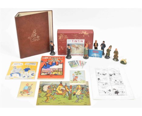 Tintin, Prof. Tryphon Tournesol, Capitaine Haddock, Dupont et Dupond, Milou, Bianca Castafiore and Nestor. All sl. dam. Solei
