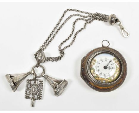Watch w. silver case and enameled dial and paper label P. van der Velden Wormerveer. The main case dec. w. image of a dreamin