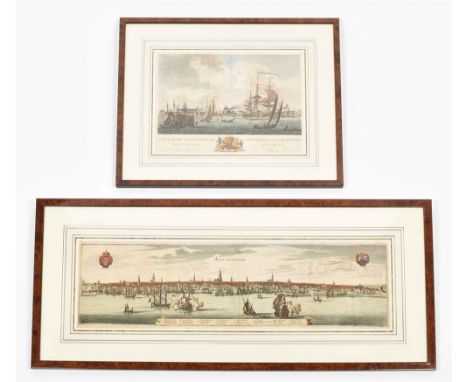 Handcol. engr. w. legend and 2 coats of arms. 20 x 71.5 cm, framed under glass, 42 x 93.5 cm. From Topographia Germaniae infe