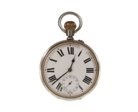 FRENCH EARLY TWENTIETH CENTURY KEYLESS WIND POCKET WATCHthe movement with AUTOMOBILE REGULATEUR, the round white enamel dial 