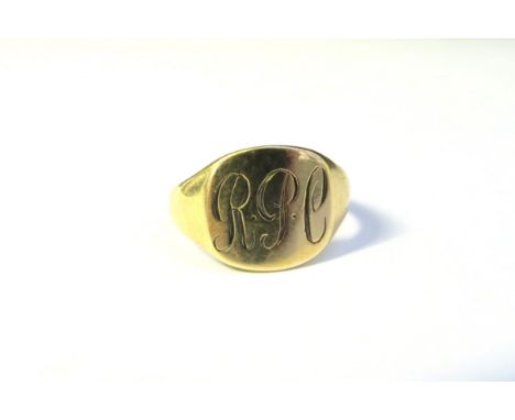 A 9ct gold signet ring monogrammed R.P.C. Size R, 3.5g 