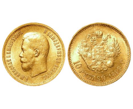 Russia 10 Roubles 1899 GVF with a very light scratch obverse under strong magnification