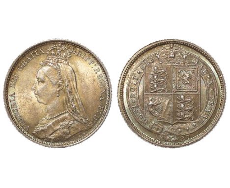 Sixpence 1887 Jubilee garter shield, R/V in VICTORIA, toned EF