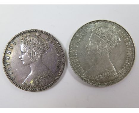 Florins (2): 1849 'godless' gothic toned VF-GVF scratch obv., and 1883 gothic VF light scratches obv.