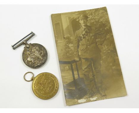BWM & Victory pair to 203793 Pte W.E.Roberts R.W.Fus with portrait postcard photo GVF