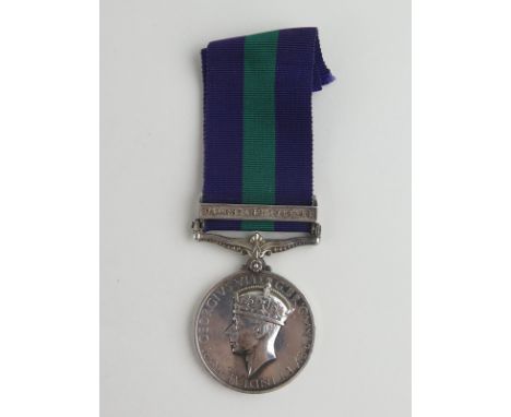 GSM GVI with Palestine 1945-48 clasp named 14057238 Pte W Watson H.L.I. Light contact marks nEF