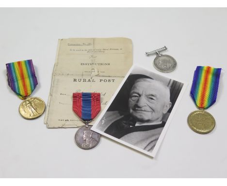 Imperial Service Medal GV (crowned) to Eli Boniface, a Rural Postman around Petersfield. BWM & Victory Medal to 167589 Gnr A 