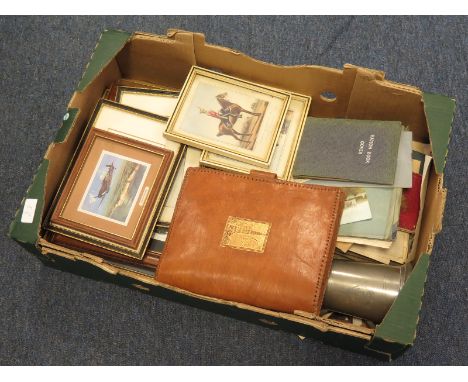 Box of assorted ephemera mostly military related with RAF and Army service books two RAF tankards framed prints etc