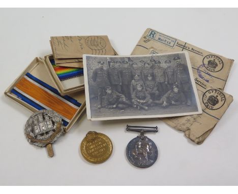 BWM & Victory Medal to 33120 Pte C Bastin North'N R, with cap badge, boxes and envelopes of issue (2)