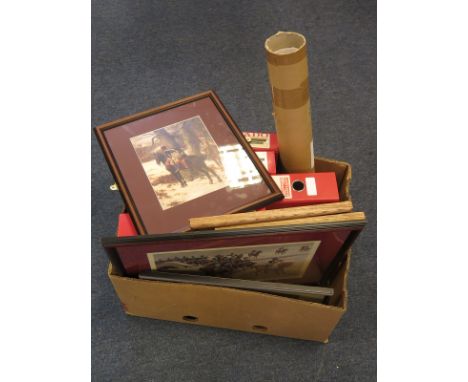 10th Hussars interest - large box full of various framed/unframed prints, and four interesting folders of research (qty) Buye