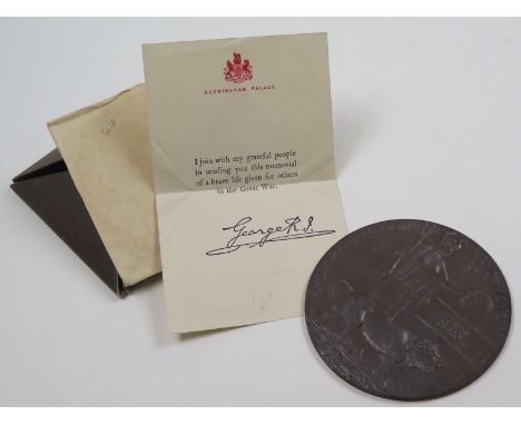 Death plaque with folder, inner envelope and kings letter, to James Driscoll