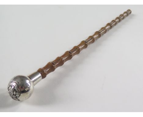 Swagger Stick (half length) ball top silver hallmarked 1908 London. Gordon Highlanders badge to top