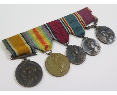 Group mounted as worn to 7858 Pte A S Emes 7-Hussars. BWM & Victory Medal, 1935 Jubilee Medal, 1937 Coronation Medal, and GV 