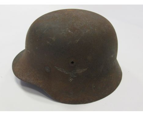 German single decal Luftwaffe helmet found in shed in Suffolk lining deteriorated and light rusting to shell