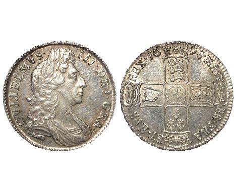 Halfcrown 1698 DECIMO, light adjustment marks, obverse, EF/GEF