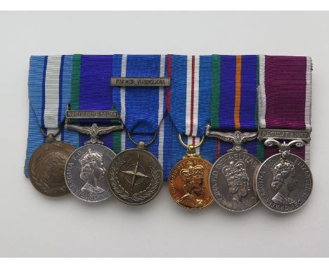 Group mounted as worn to 24692851 LCPL M F Guthrie WFR. Medals - UN Cyprus, CSM QE2 with Northern Ireland clasp, NATO Medal f