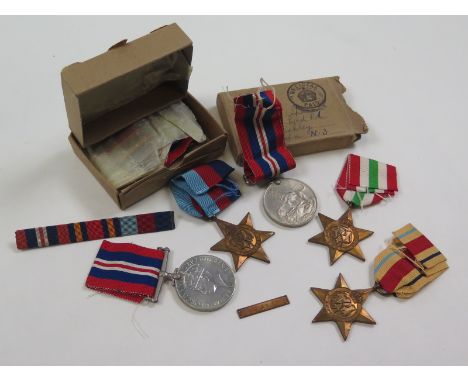 WW2 groups in boxes of issue - Mr H Price of Hoole, Cheshire 1939-45 Star, Africa Star + 8th Army bar, Italy Star, War Medal.