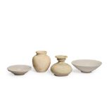 TWO WHITE GLAZED BOWLS AND TWO CREAM GLAZED JARS Tang/Song dynasty (5)