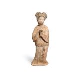A LARGE PAINTED POTTERY COURT LADY Tang Dynasty