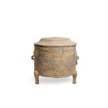 A LARGE GREY POTTERY TRIPOD VESSEL AND COVER Han Dynasty (2)