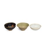 A CELADON GLAZED BOWL, A RUSSET SPLASHED BLACK GLAZED BOWL AND A QINGBAI BOWL Song/Yuan Dynasty (3)