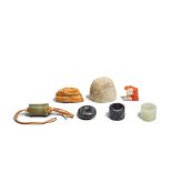 A COLLECTION OF JADE AND HARDSTONE SEALS, ARCHER'S RINGS AND BEADS Qing dynasty, and later (7)