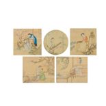 FIVE ALBUM LEAF PAINTINGS OF LADIES Qing dynasty (5)