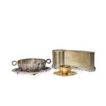 A PEWTER INCENSE CLOCK, A SILVER QUATREFOIL BOWL AND STAND AND A COPPER CUP AND STAND Qing dynas...