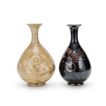 A RUSSET-SPLASHED STONEWARE VASE AND A SLIP-DECORATED CELADON STONEWARE VASE Jin Dynasty and lat...