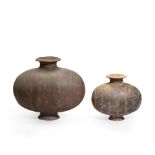 TWO BLACK POTTERY 'COCOON' JARS Han Dynasty (2)