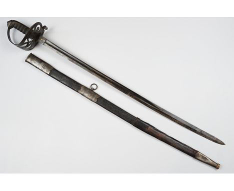 A Victorian Pattern 1845 Rifles officer's sword in steel-mounted leather scabbard