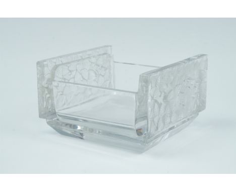 A 1940s Colmar pattern glass cigarette box by R Lalique, pattern 104 having two plain sides and two sides decorated with moul