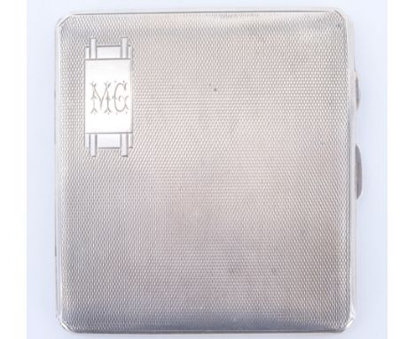 A 1930s silver engine turned cigarette case, W Wilkinson Ltd, Birmingham, 1937, 85 g