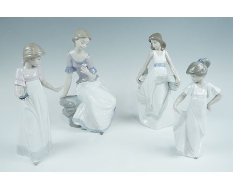 Four Nao figurines, girl with flower etc, tallest 29 cm