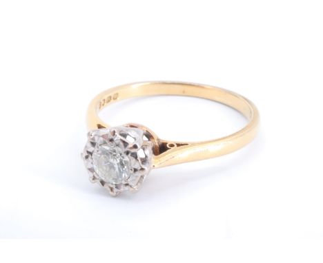 A vintage diamond solitaire ring, the brilliant cut stone of approximately a quarter carat, illusion set on a gallery between