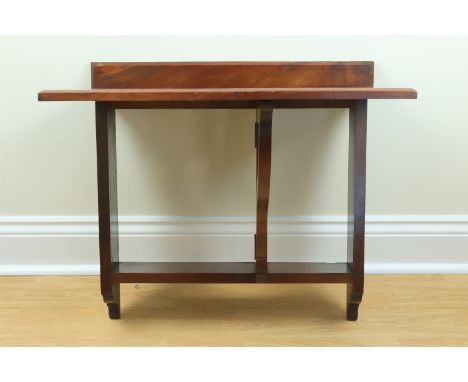 A late Victorian mahogany wall-hanging drop-leaf shelf / table, 14 cm x 43 cm x 14-43 cm deep