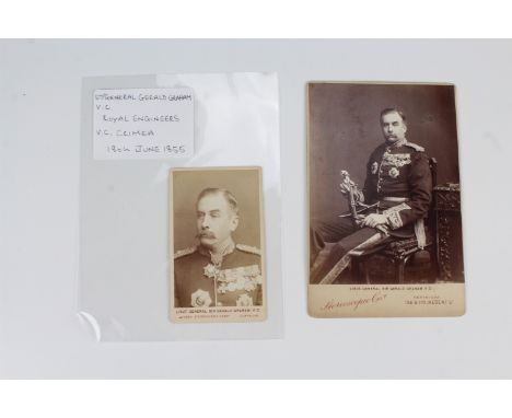 [ Victoria Cross ] A cartes de visite and a cabinet card portraying Lieutenant General Sir Gerald Graham. [Graham as a lieute