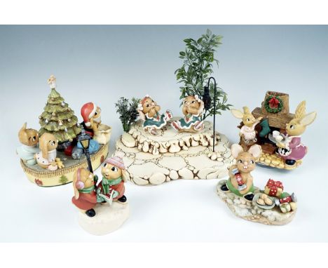 A Pendelfin lantern stand together with six Christmas figurines and two tree decorations etc