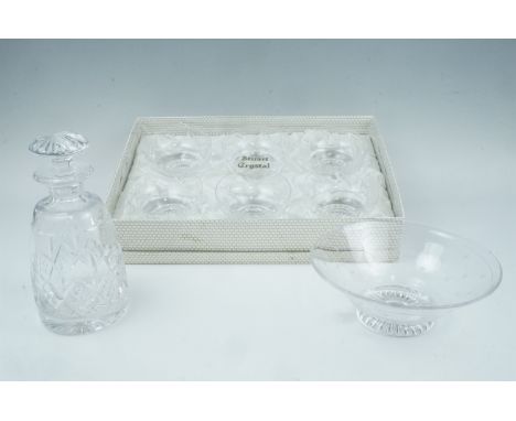 Stuart Crystal including a mallet form spirit decanter, a bowl, having star cut decoration, and a boxed set of six desert bow