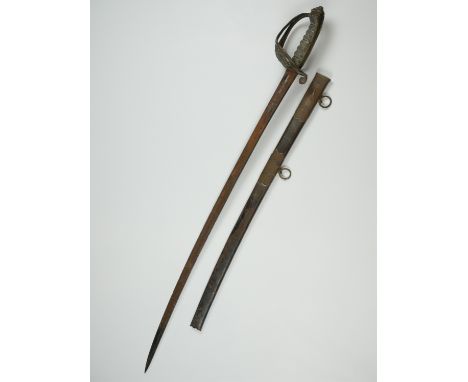 A Victorian Pattern 1822 / 1845 Rifle infantry officer's sword, (brass-mounted leather scabbard a/f)