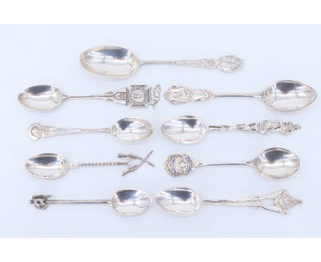 9 silver teaspoons relating to shooting / rifle clubs, including "Pretoria Rifle Club", "The Army Rifle Association", etc, 16
