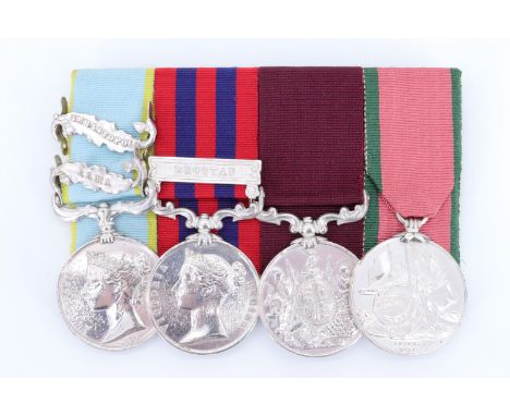 A Crimea medal with two clasps, Turkish Crimea medal, India General Service medal with Bhootan clasp and Army Longs Service a