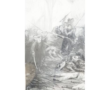 Dominique Charles Fouqueray (French 1872-1956) Two studies of a First World War battle, graphite on paper, mounted on board u