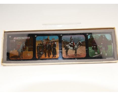 A group of late 19th / early 20th Century magic lantern glass slides titled "The British Army"