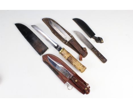 Four various hunting / sports knives including a bamboo-handled knife with Japanese style blade, latter 34 cm