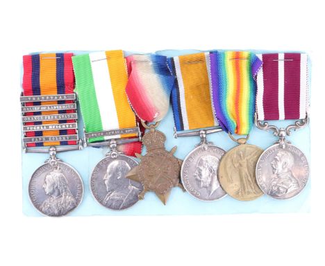 A Boer War and Great War campaign medal group, comprising Queen's and King's South Africa medals, 1914-15 Star, British War a