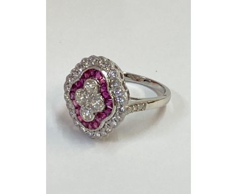 Large platinum Victorian style ruby and diamond cluster ring