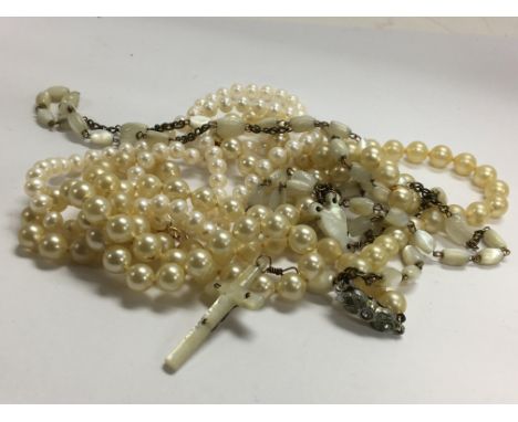 A mother of pearl Rosary and 2 pearl necklace - NO RESERVE