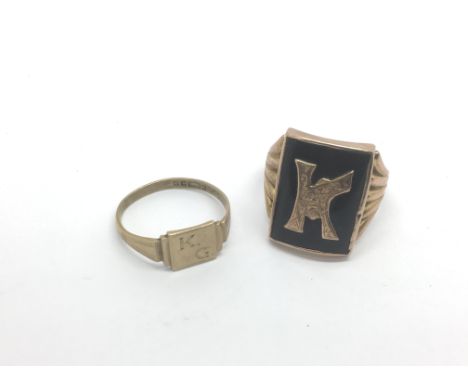 Two 9ct gold rings, one marked K G, the other K. Approx total weight 10g.